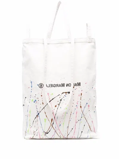 Maison Margiela Mm6 Oversize Logo Tote Bag In White