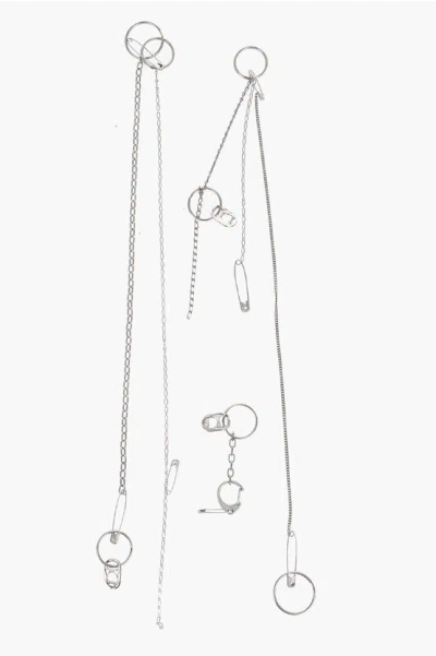 Maison Margiela Mm6 Pins With Safety Pins And Chains Desing In Metallic