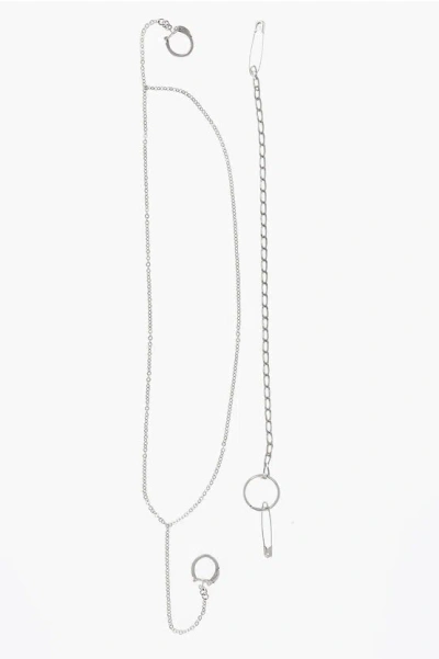 Maison Margiela Mm6 Pins With Safety Pins And Chains Desing In Silver