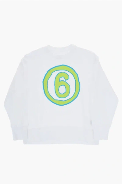 Maison Margiela Mm6 Printed Cotton Crew-neck Sweatshirt In White