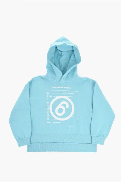 Maison Margiela Mm6 Printed Hoodie With Asymmetrical Design In Blue