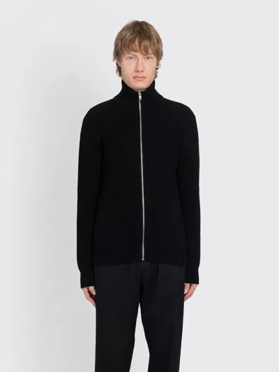 Maison Margiela Mm6 Ribbed Zip-up Cardigan In Black
