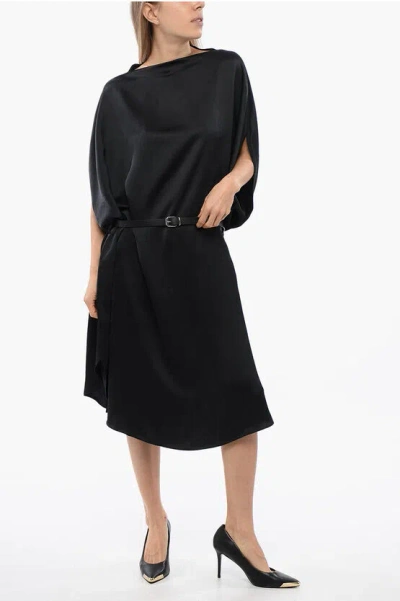 Maison Margiela Mm6 Satin Cape Dress With Belt In Black