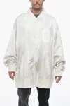 Maison Margiela Mm6 Satin Oversized Bomber Jacket With Snap Buttons In White