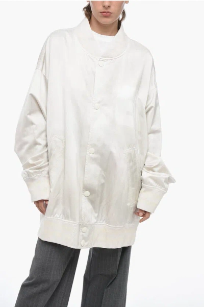 Maison Margiela Mm6 Satin Oversized Bomber Jacket With Vintage Effect In White
