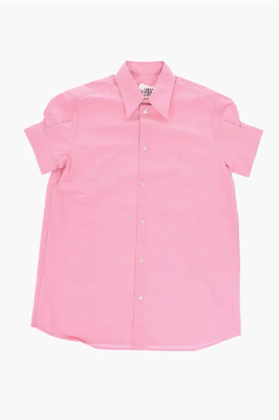Maison Margiela Mm6 Short Sleeved Poplin Cotton Shirt Dress In Pink