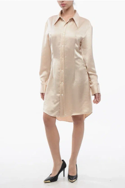 Maison Margiela Mm6 Slim Fit Satin Shirt Dress In Pink