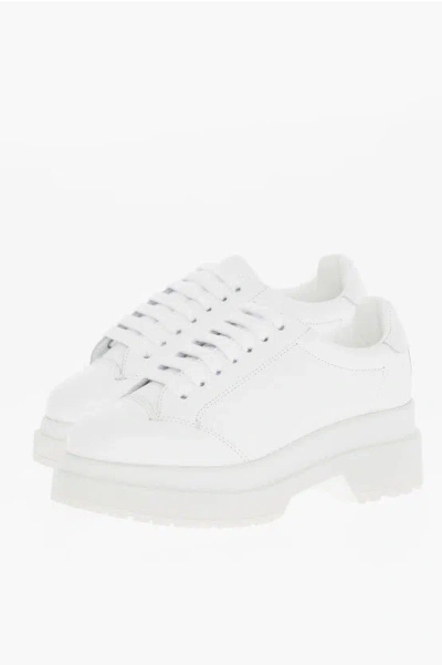 Maison Margiela Mm6 Solid Color Leather Sneakers With Heel 6cm In White