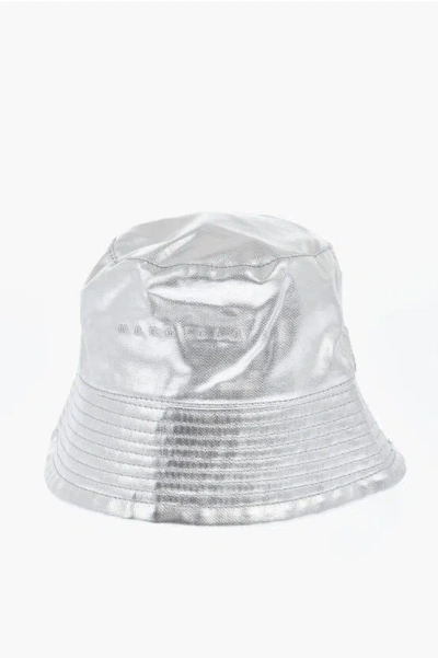 Maison Margiela Mm6 Solid Color Metallic-effect Bucket Hat In Silver