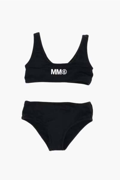 Maison Margiela Kids' Mm6 Solid Color Nylon Bikini With Monogram In Black