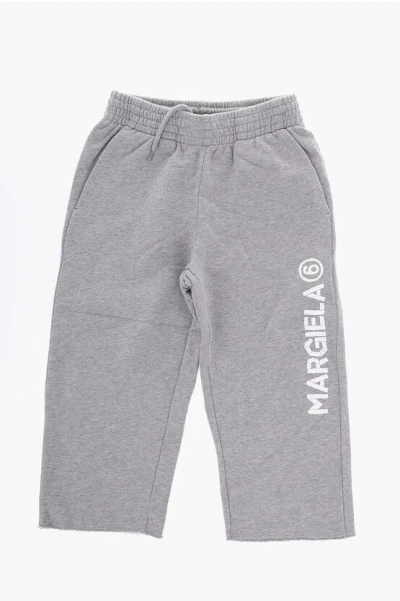 Maison Margiela Mm6 Solid Color Sweat Pants With Printed Logo In Gray