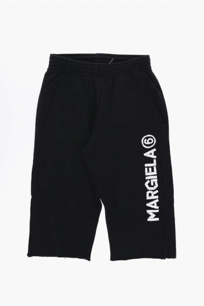 Maison Margiela Mm6 Solid Color Sweat Pants With Printed Logo In Black