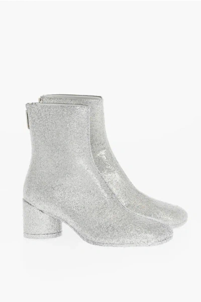 Maison Margiela Mm6 Square-toe Glitter Booties 6cm In Grey