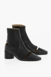 MAISON MARGIELA MM6 SQUARE TOE LEATHER ANKLE BOOTS WITH CUT-OUT DETAILS HEEL
