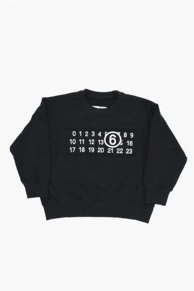 Maison Margiela Mm6 Stretch Cotton Crew-neck Sweatshirt With Contrasting Log In Black