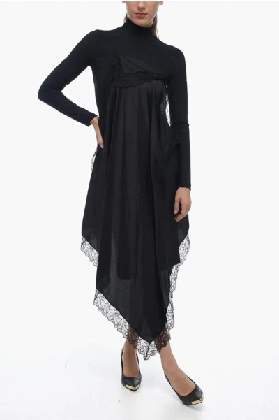 Maison Margiela Mm6 Stretch Sheath Dress With Satin And Lace Drape In Black