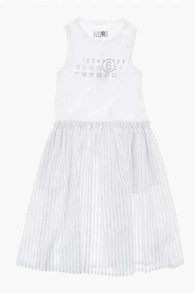 Maison Margiela Kids' Mm6 Striped Details Tee Dress In White