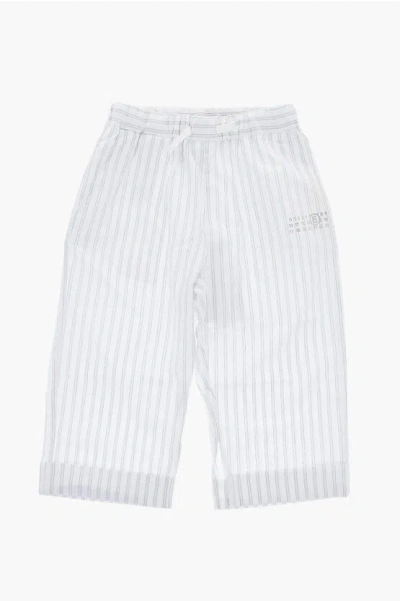 Maison Margiela Mm6 Striped Lightweight Cotton Pants With Lurex Details In White