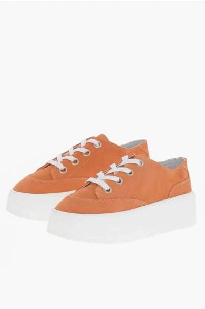 Maison Margiela Mm6 Suede Low-top Sneakers With Contrast Platform 5,5cm In White