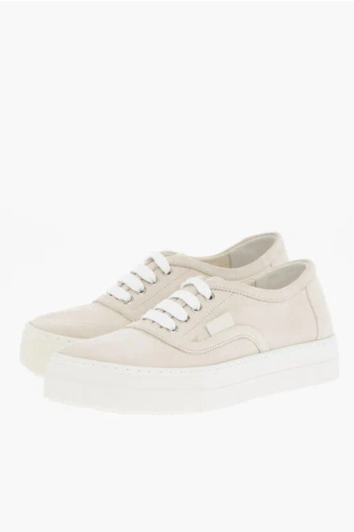 Maison Margiela Mm6 Suede Low Top Trainers With Flatform Sole In White