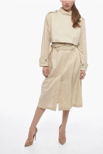 Maison Margiela Mm6 Trench-shaped Popeline Midi Dress In Beige