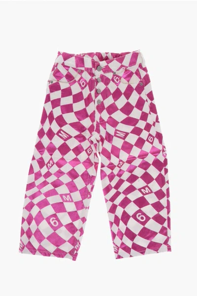 Maison Margiela Mm6 Two-tone Jeans With Logoed-buttons In Pink