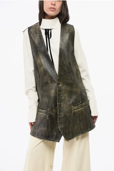 Maison Margiela Mm6 V-neck Leather Maxi Jacket