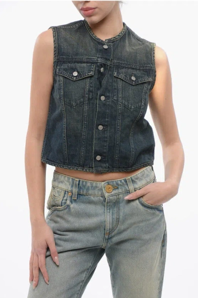 Maison Margiela Mm6 Vintage-effect Denim Vest In Blue