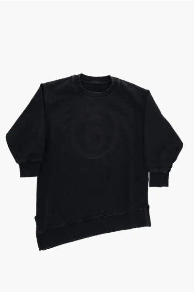 Maison Margiela Mm6 Vintage Effect Sweat Dress With Asymmetrical Hem In Black