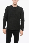 Maison Margiela Mm6 Virgin Wool Blend Crew-neck Sweater With Geometric Inlai In Black