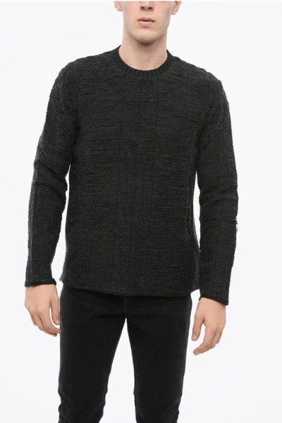 Maison Margiela Mm6 Virgin Wool Blend Crew-neck Sweater With Geometric Inlai In Black