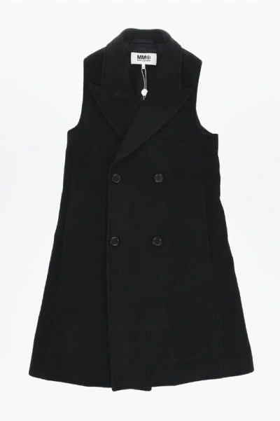 Maison Margiela Mm6 Virgin Wool Blend Sleeveless Coat In Black