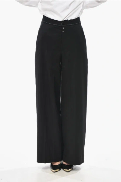 Maison Margiela Mm6 Wool-blend Palazzo Trousers With Exposed Seams In Black