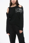 Maison Margiela Mm6 Wool Crew-neck Sweater With Cut Out Details And Logo