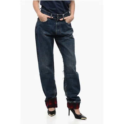 Maison Margiela Mm8 Pendleton High-waisted Denims With Wool Women's Hem In Gray