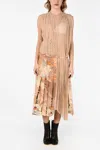 Maison Margiela Mmo Floral-print Silk Blend Accordion Maxi Asymmetric Dress In Beige