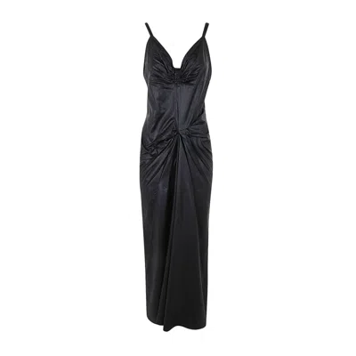 Maison Margiela Black Poly Ruched Midi Dress In Polyester Woman