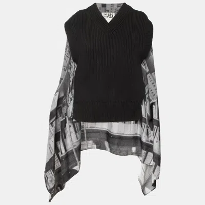 Pre-owned Maison Margiela Monochrome Rib Knit And Satin Cape Style Vest S In Black