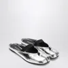 Maison Margiela Leather Tabi Mule With Broken Mirror Effect In Silver