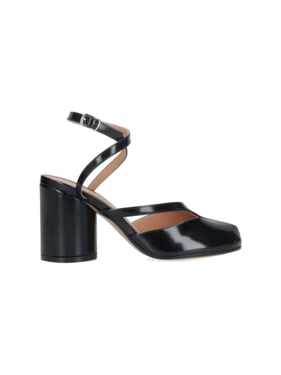 Maison Margiela Brushed Black Leather Slingback Mules With Tabi Detail