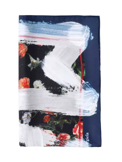 Maison Margiela Multicolor Floral Print Silk Scarf In Blue