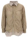 Maison Margiela Layered Checked Cotton-poplin And Organza Shirt In Brown