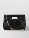 Maison Margiela Puffy Jet-black Leather Bag With Logo Patch And Silver Hardware In Black