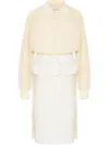 Maison Margiela White Midi Dress With Polo Collar And Gathered Waist