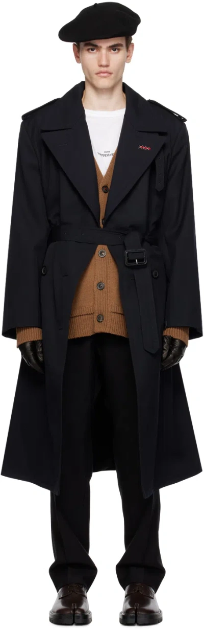 Maison Margiela Navy Belted Trench Coat In 524 Dark Navy