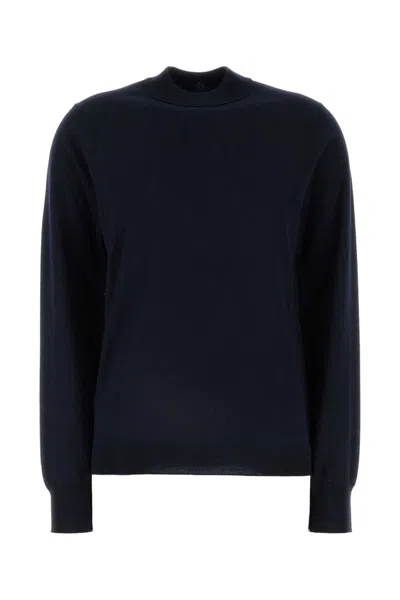 Maison Margiela Midnight Wool Crew Neck Sweater With Long Sleeves In Blue
