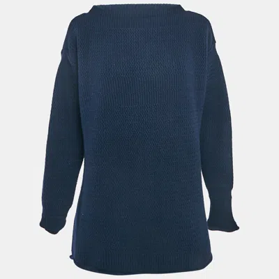 Pre-owned Maison Margiela Navy Blue Patterned Wool Knit Sweater S
