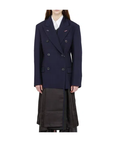 Maison Margiela Navy Blue Wool Suit Jacket In Black