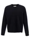 Maison Margiela Classic Crew Neck Sweater With Suede Elbow Patches In Black