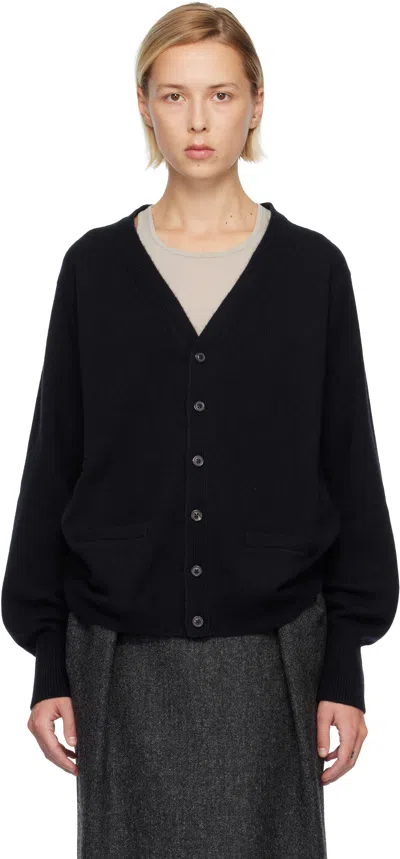 Maison Margiela Navy Cashmere Cardigan In Black